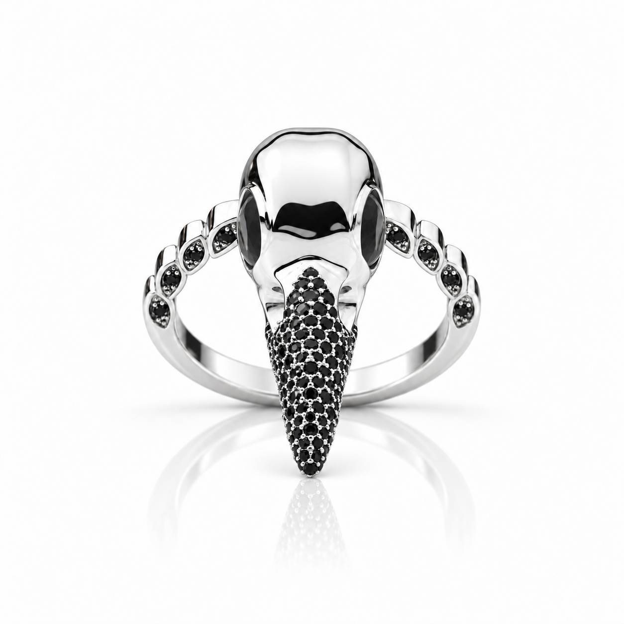 Forevermore- Paved Diamond Option Raven Skull Engagement Ring-Black Diamonds New York