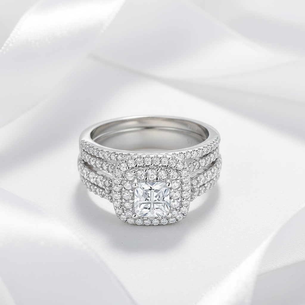 Princess Cross Cut Diamond Option Ring Set-Black Diamonds New York