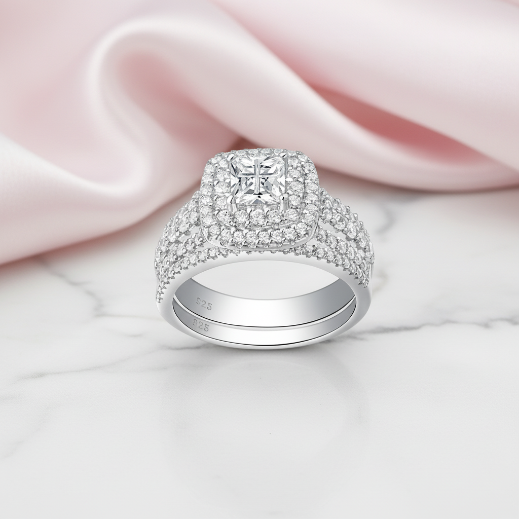 Princess Cross Cut Diamond Option Ring Set-Black Diamonds New York