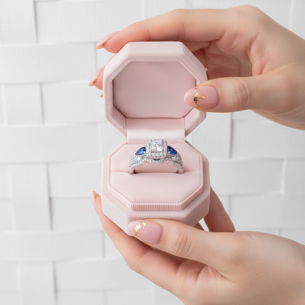 Princess Cut & Blue Pear Diamond Option Ring Set-Black Diamonds New York