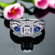 Princess Cut & Blue Pear Diamond Ring Set-Black Diamonds New York