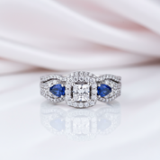 Princess Cut & Blue Pear Diamond Option Ring Set-Black Diamonds New York