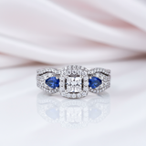Princess Cut & Blue Pear Diamond Option Ring Set