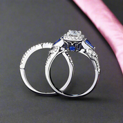 Princess Cut & Blue Pear Diamond Ring Set-Black Diamonds New York