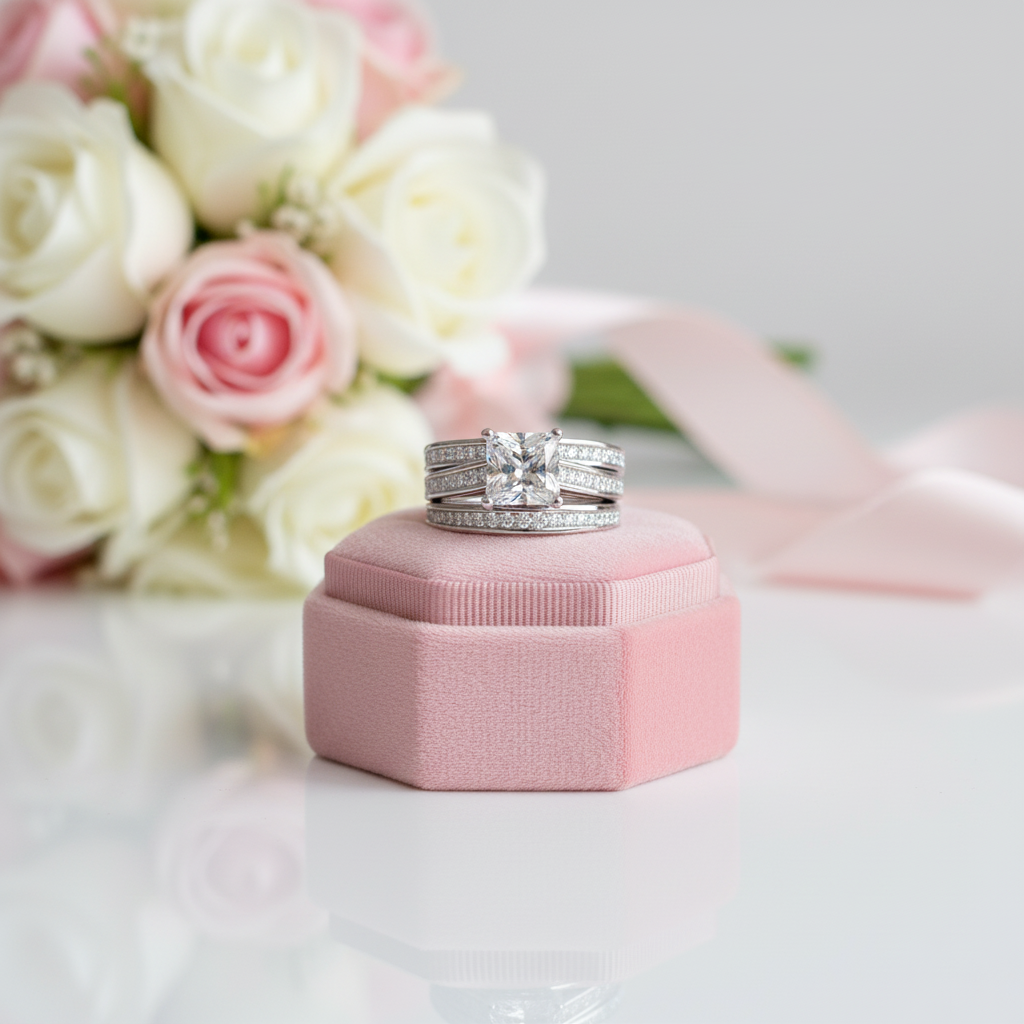 Princess Cut Diamond Option 3 Pcs Engagement Ring Set-Black Diamonds New York