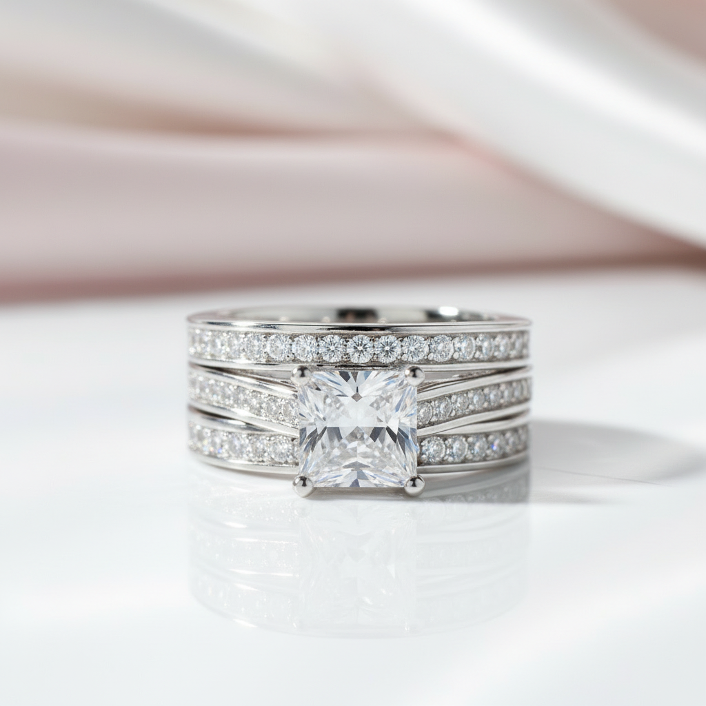 Princess Cut Diamond Option 3 Pcs Engagement Ring Set-Black Diamonds New York