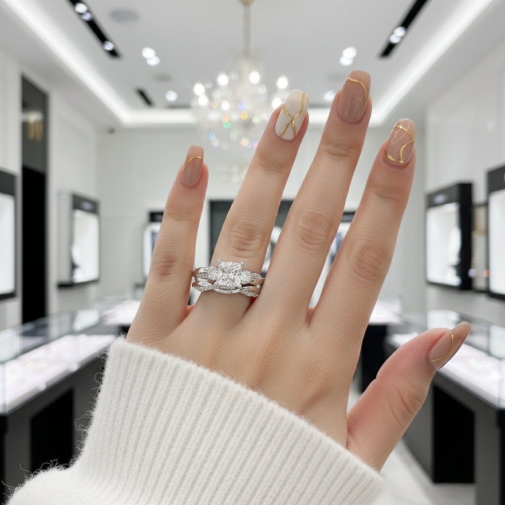 Princess Cut Diamond Eternity Twist Cross Wedding Ring Set-Black Diamonds New York