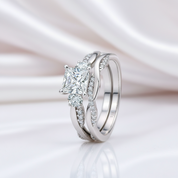 Princess Cut Diamond Eternity Twist Cross Wedding Ring Set