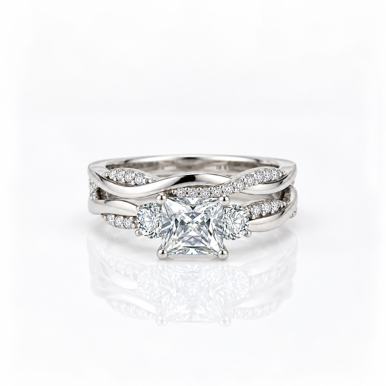 Princess Cut Diamond Option Eternity Twist Cross Wedding Ring Set-Black Diamonds New York