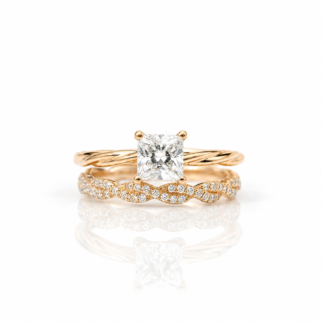 Princess Cut Diamond Option Twist Wedding Ring Set-Black Diamonds New York