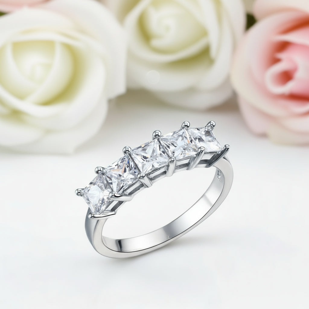 Princess Cut Five Stone 1.25 Ct Wedding Band-Black Diamonds New York