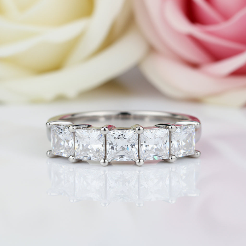 Princess Cut Five Stone 1.25 Ct Wedding Band-Black Diamonds New York