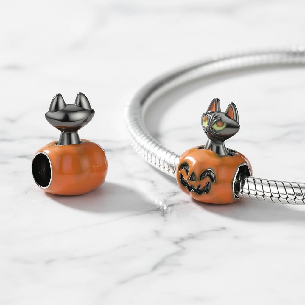 Pumpkin Black Cat Halloween Charm Series-Black Diamonds New York