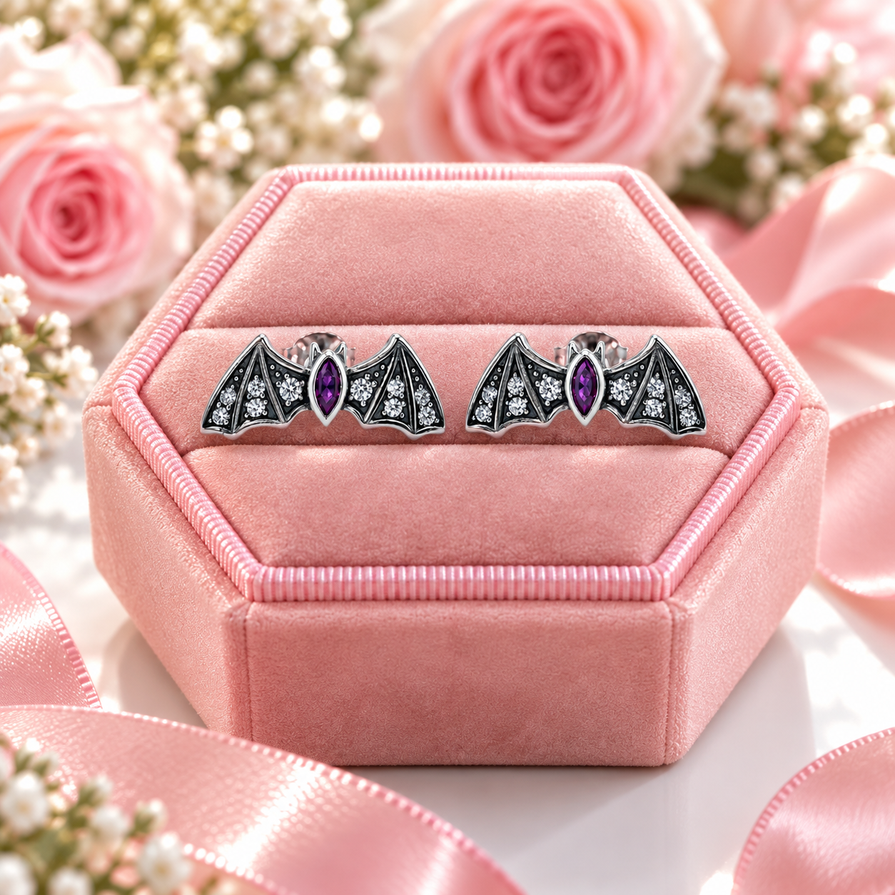 Punk Diamond Option Bat Stud Earrings