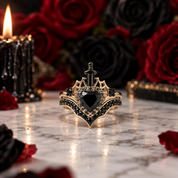 Queen of Hearts- Heart Shape Diamond Option Gothic Wedding Ring-Black Diamonds New York