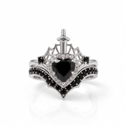 Queen of Hearts- Heart Shape Diamond Option Gothic Wedding Ring-Black Diamonds New York