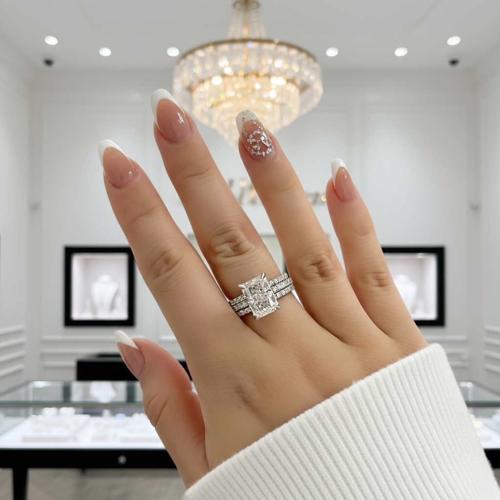 Radiant Cut Diamond 3pcs Ring Set-Black Diamonds New York