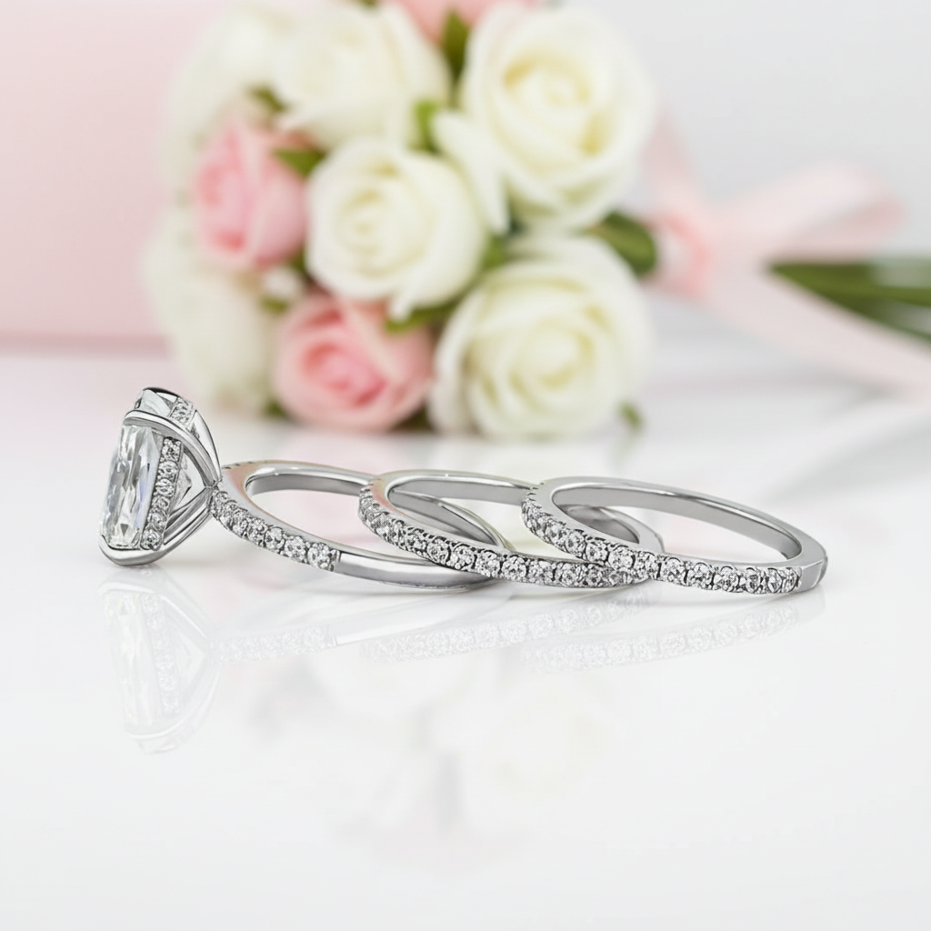 Radiant Cut Diamond 3pcs Ring Set-Black Diamonds New York