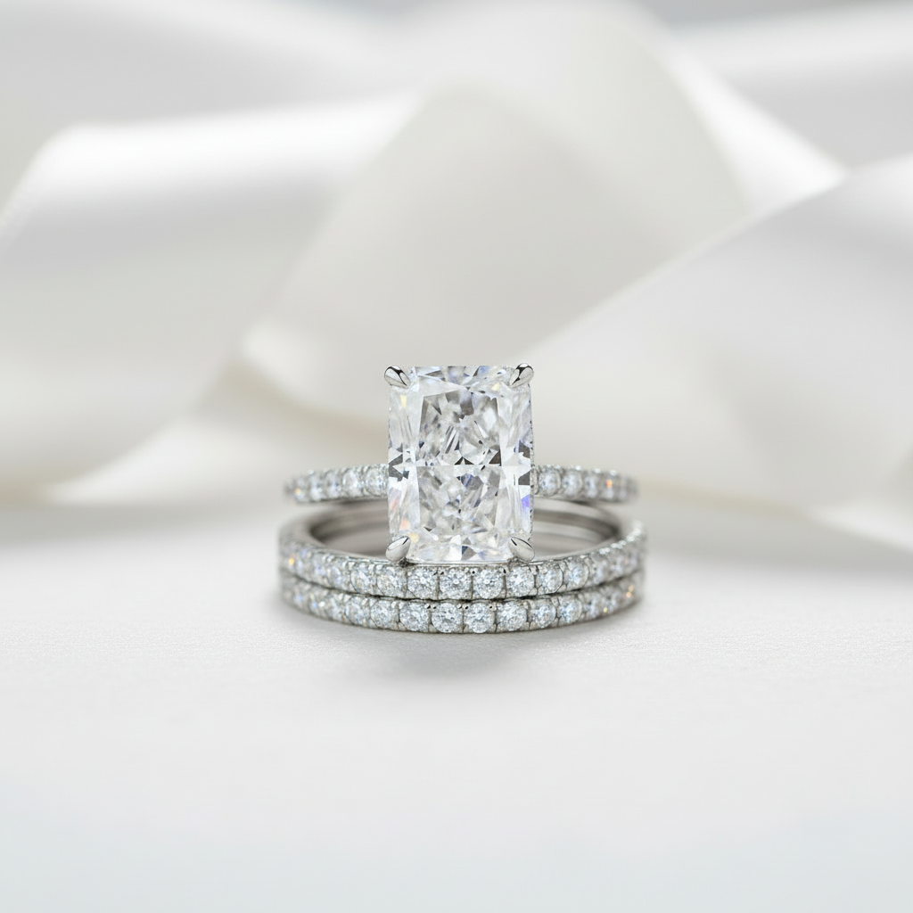 Radiant Cut Diamond 3pcs Ring Set-Black Diamonds New York