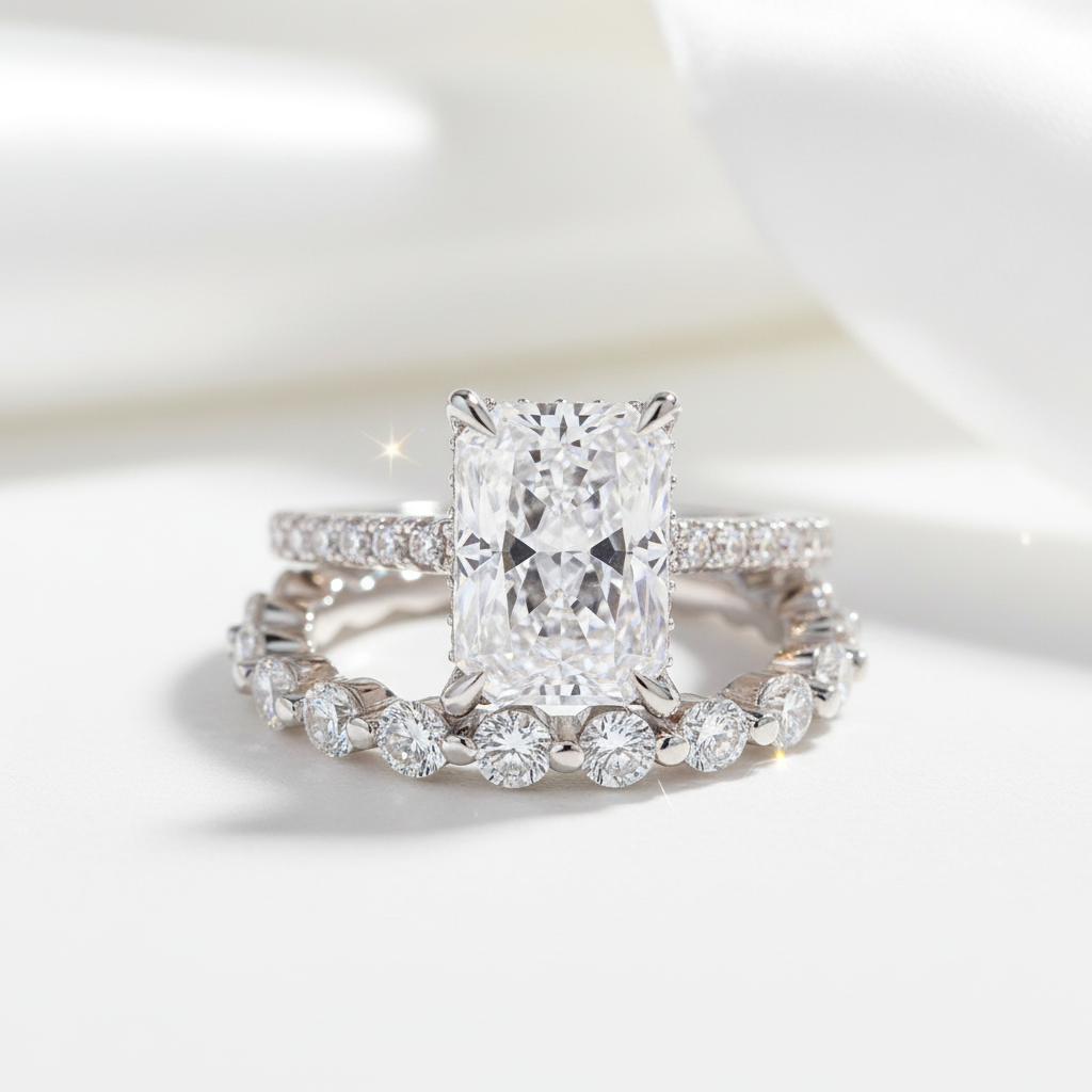 Radiant Cut Simulated Diamond Wedding Set-Black Diamonds New York