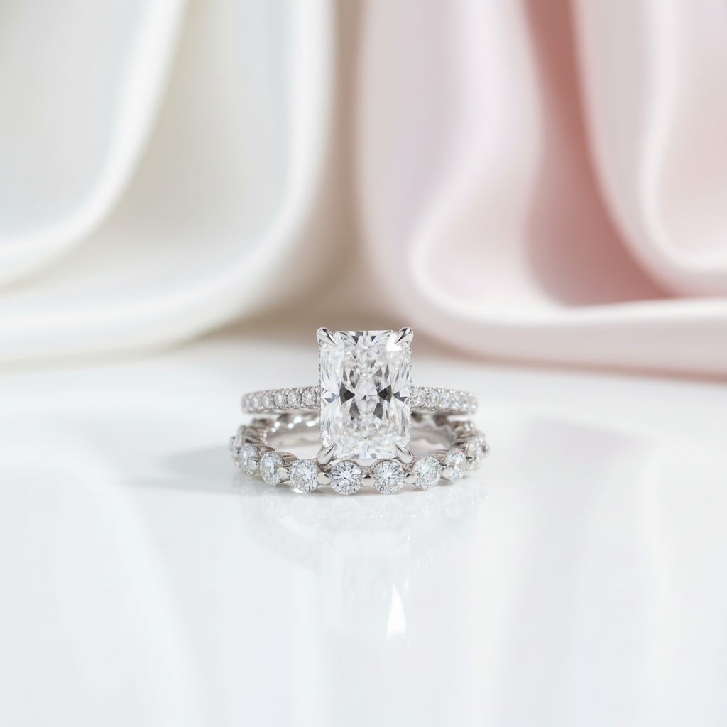 Radiant Cut Simulated Diamond Option Wedding Set-Black Diamonds New York