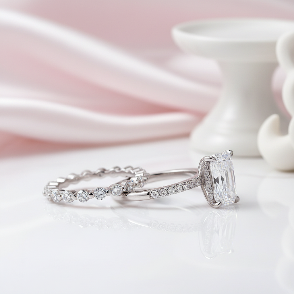 Radiant Cut Simulated Diamond Wedding Set-Black Diamonds New York