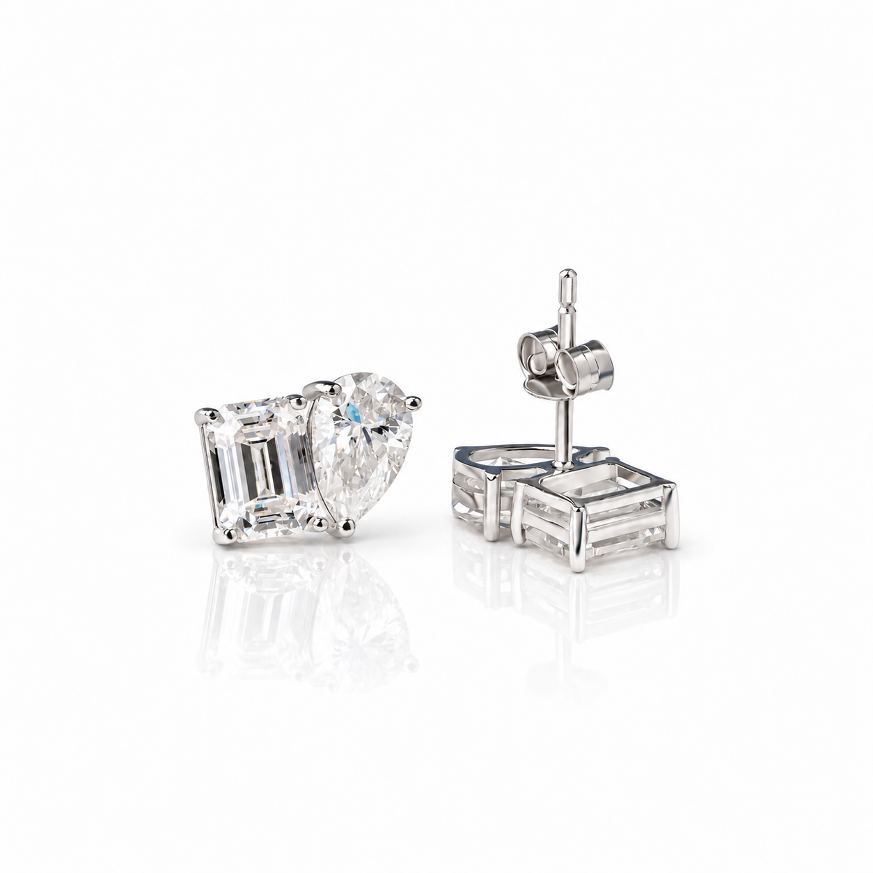 Radiant Pair Pear & Emerald Diamond Option Studs-Black Diamonds New York