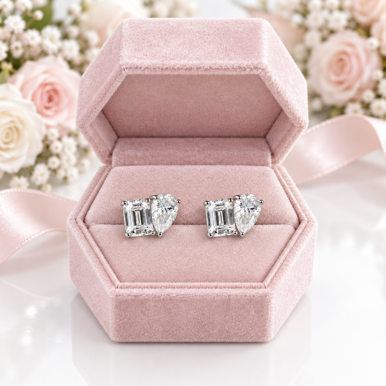 Radiant Pair Pear & Emerald Diamond Option Studs-Black Diamonds New York