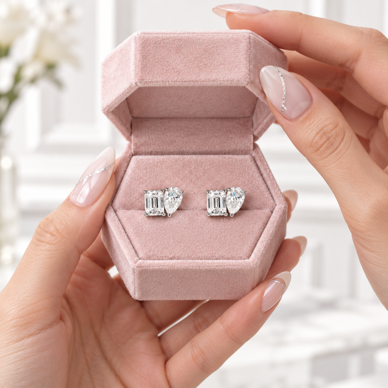Radiant Pair Pear & Emerald Diamond Option Studs-Black Diamonds New York