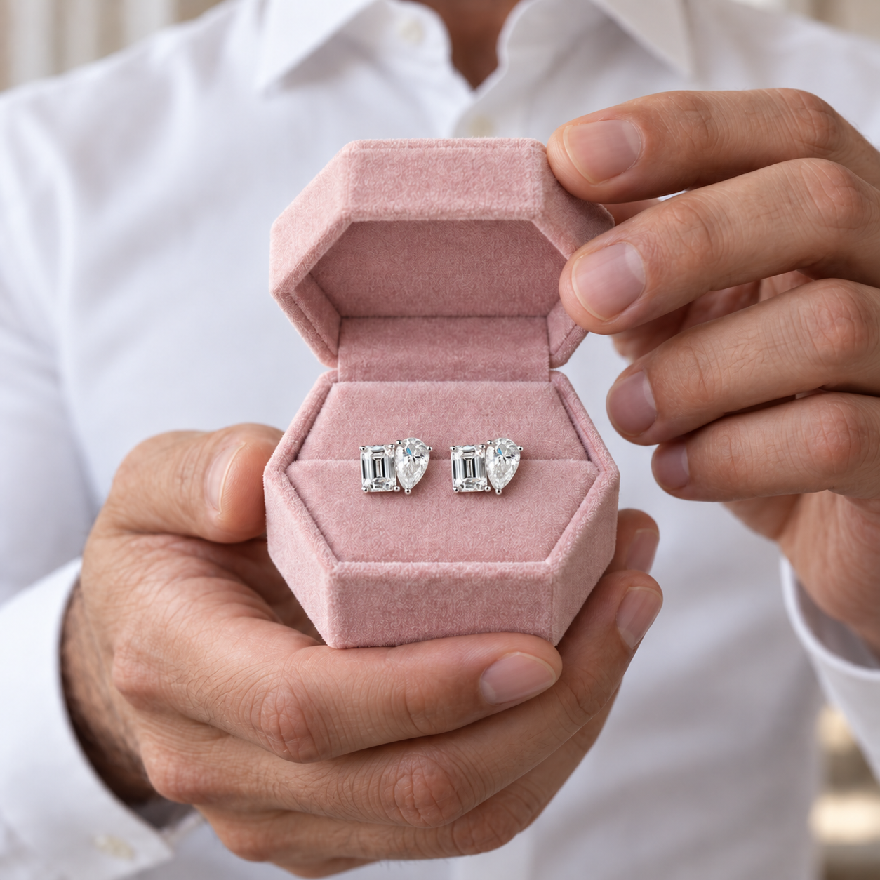 Radiant Pair Pear & Emerald Diamond Option Studs-Black Diamonds New York