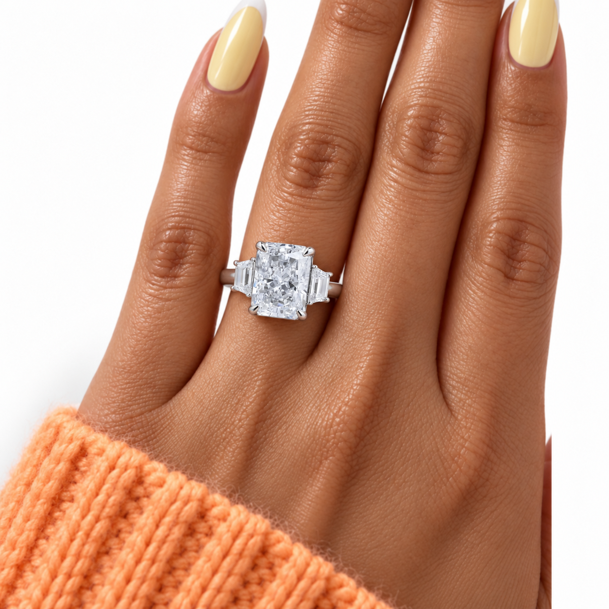Three Stone Radiant Cut Diamond Option Engagement Ring-Black Diamonds New York