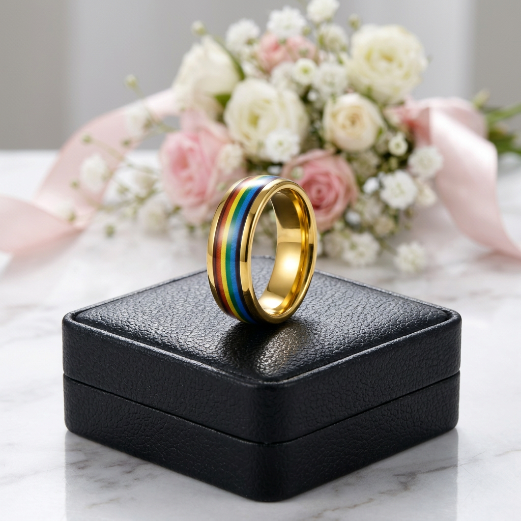 Rainbow 8mm Tungsten Carbide Men's Ring-Black Diamonds New York