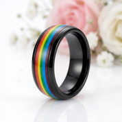 Rainbow 8mm Tungsten Carbide Men's Ring-Black Diamonds New York