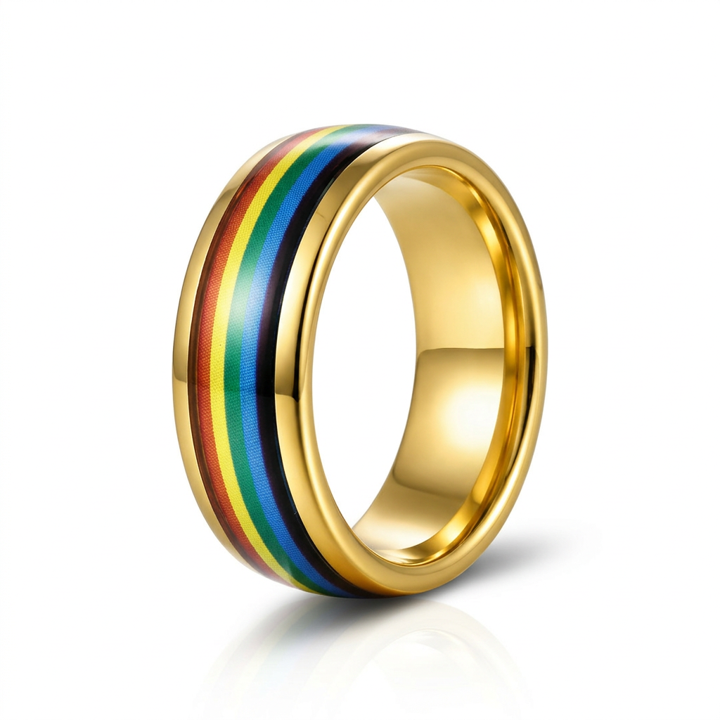 Rainbow 8mm Tungsten Carbide Men's Ring-Black Diamonds New York
