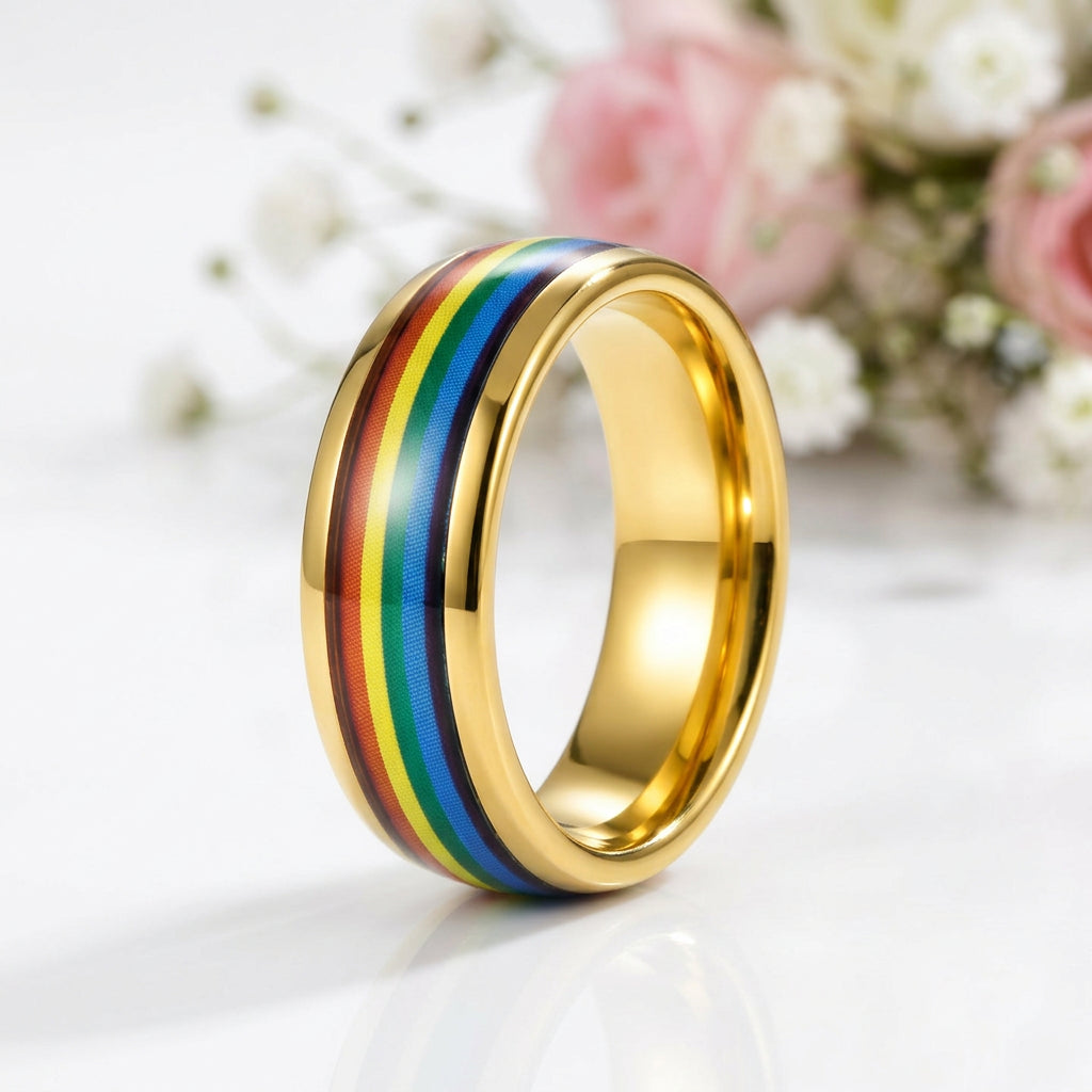 Rainbow 8mm Tungsten Carbide Men's Ring-Black Diamonds New York