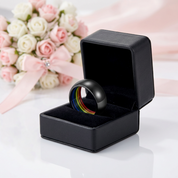 Rainbow Color Dome Stainless Steel Wedding Band-Black Diamonds New York
