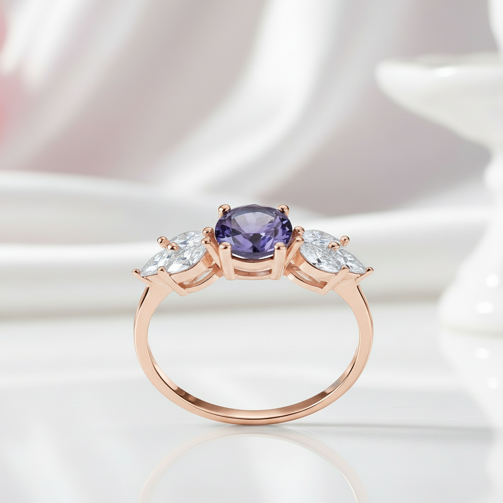 Rainbow Moonstone Promise Ring-Black Diamonds New York