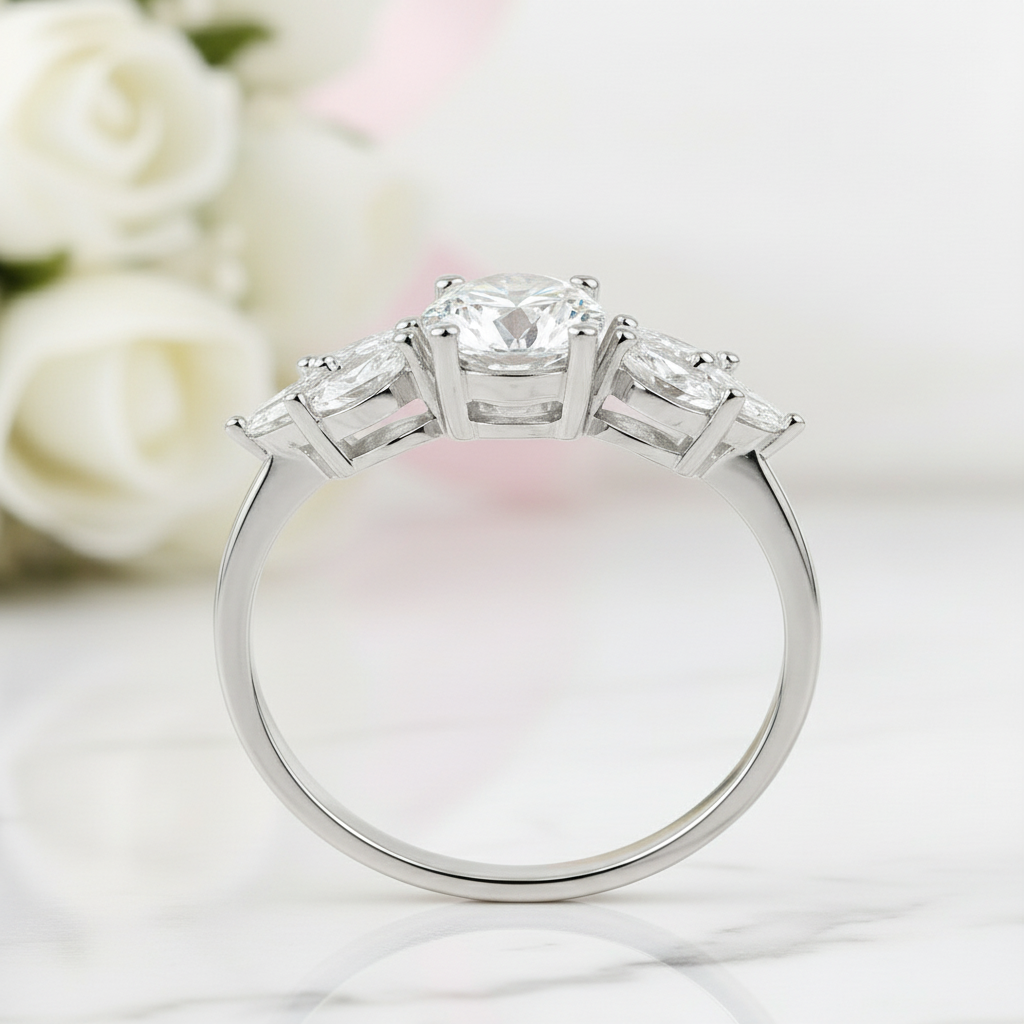 Rainbow Moonstone Promise Ring-Black Diamonds New York