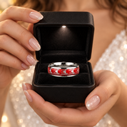 Red Opal & Spider Inlaid Tungsten Men's Wedding Band-Black Diamonds New York