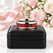 Red Opal & Spider Inlaid Tungsten Men's Wedding Band-Black Diamonds New York