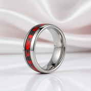 Red Opal & Spider Inlaid Tungsten Men's Wedding Band-Black Diamonds New York