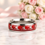 Red Opal & Spider Inlaid Tungsten Men's Wedding Band-Black Diamonds New York