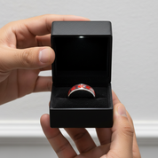 Red Opal & Spider Inlaid Tungsten Men's Wedding Band-Black Diamonds New York