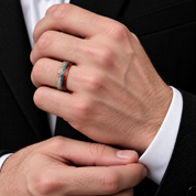 Redwood, Turquoise, and Deer Antler Inlay Tungsten Carbide Men's Ring-Black Diamonds New York