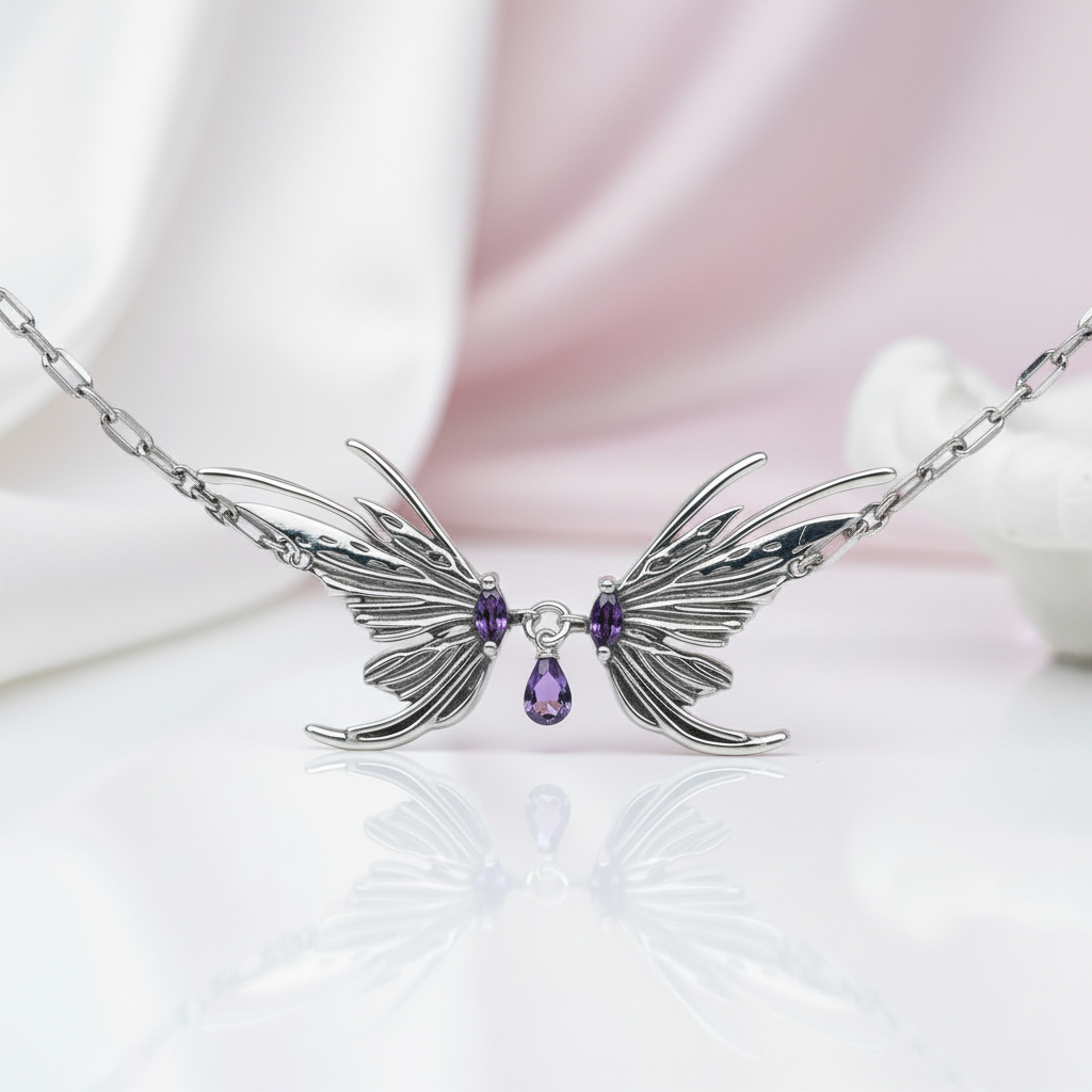 Retro Butterfly Necklace with Diamond Option-Black Diamonds New York