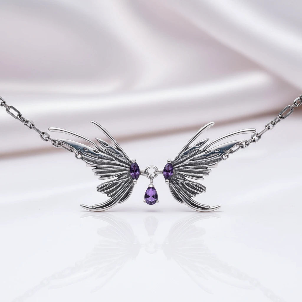 Retro Butterfly Necklace with Diamond Option-Black Diamonds New York