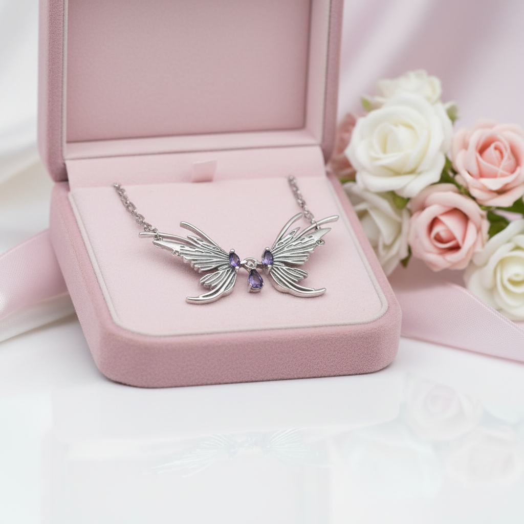 Retro Butterfly Necklace with Diamond Option-Black Diamonds New York