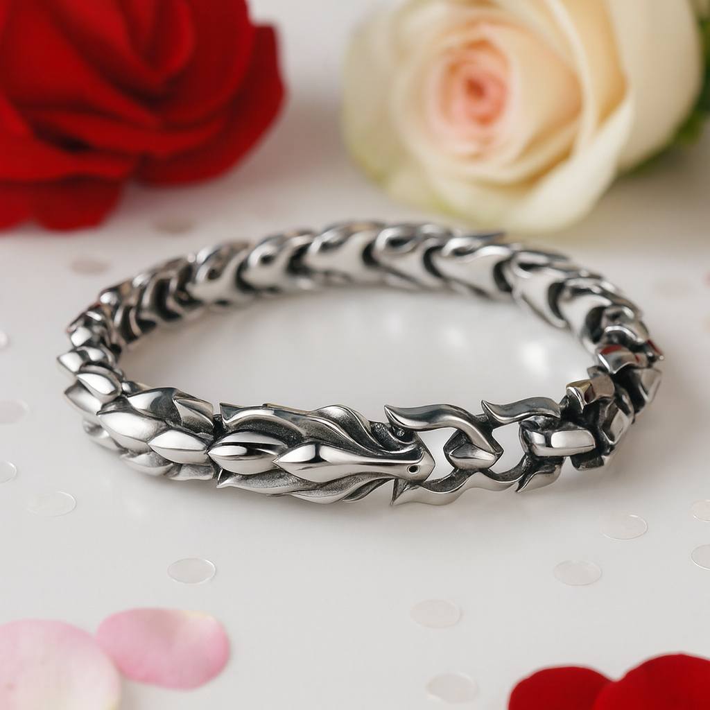 Retro Dragon Scales Punk Bracelet-Black Diamonds New York