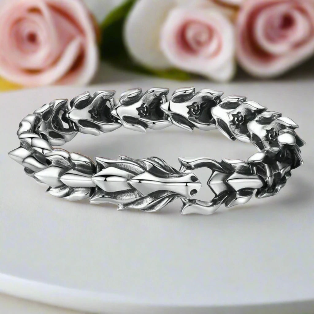 Retro Dragon Scales Punk Bracelet-Black Diamonds New York