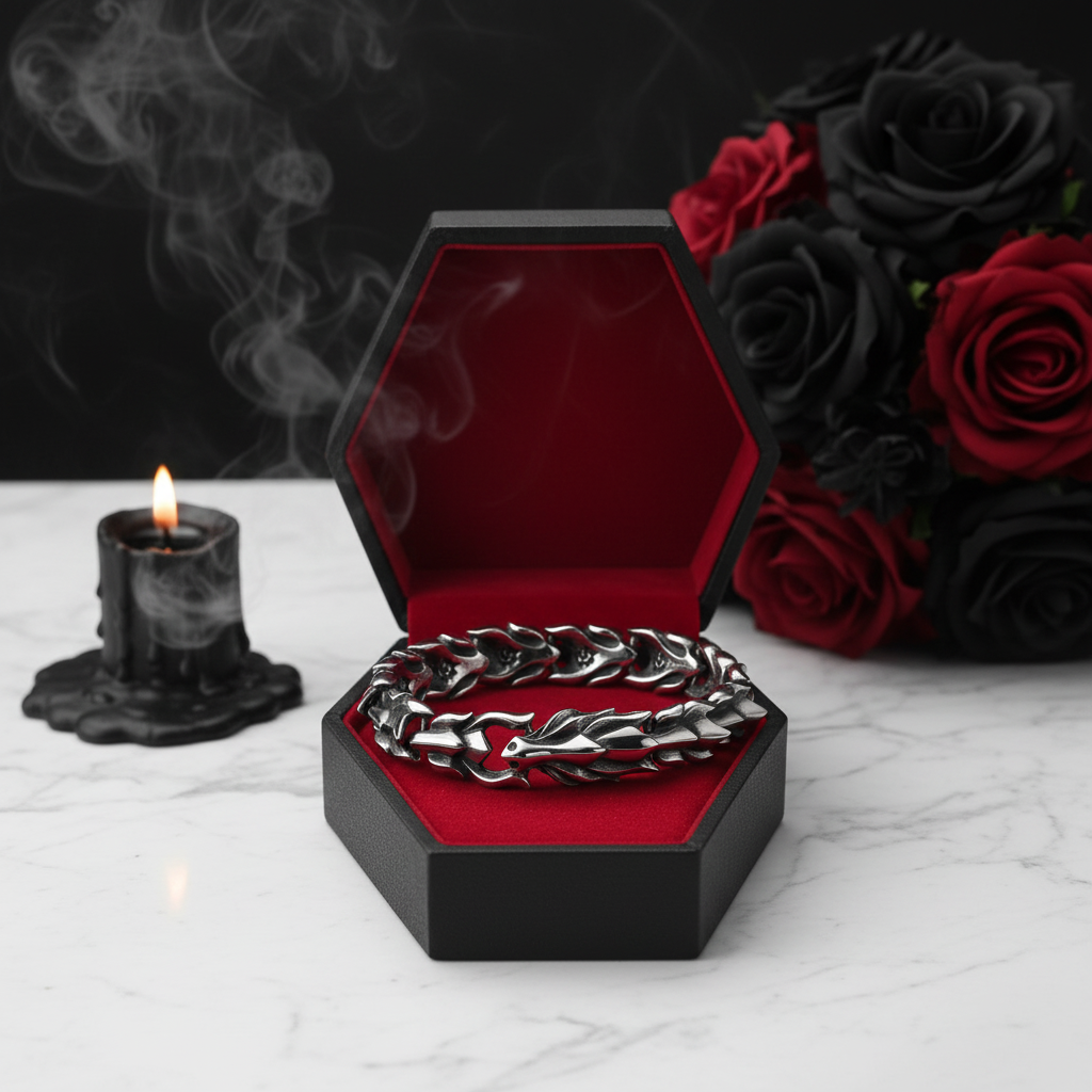 Retro Dragon Scales Punk Bracelet-Black Diamonds New York